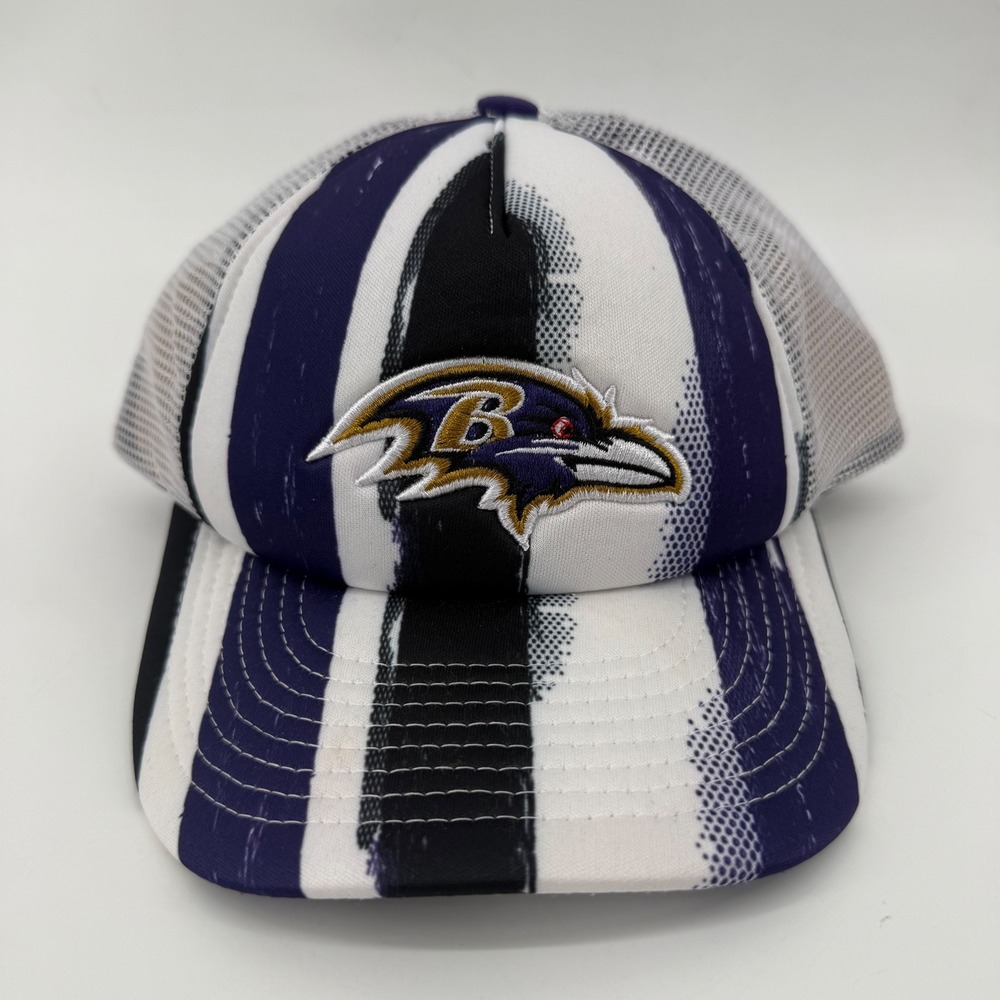 Baltimore Ravens NFL Team Apparel Boys Youth Striped Trucker Snapback Hat NEW